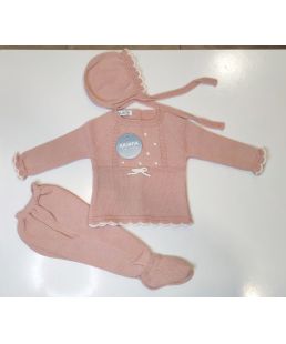 Conjunto polaina 3p tachon bodoques ROSA EMPOLVADO CRUDO Juliana Osito Dormilón